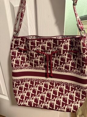 Red and Cream Patterned Drawstring Shoulder Bag